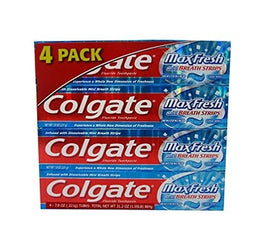 Colgate Max Fresh Gel Toothpaste, Fluoride, Cool Mint, with Mini Breath Strips, 7.8 Ounces (Pack of 4)